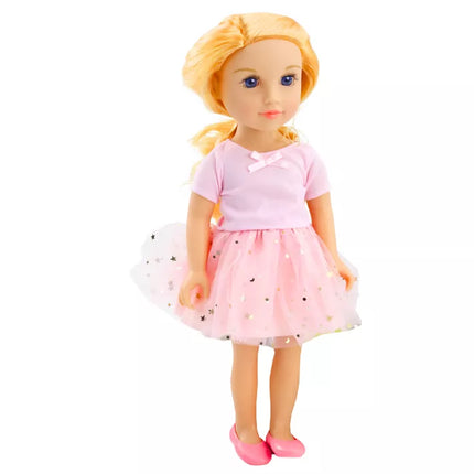 Lėlė su suknele su tiuliu, rožinė, šviesūs plaukai