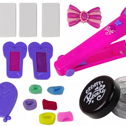 Plaukų dažymo kreidelės, spalvingi акcentai, tiesintuvas, priedai