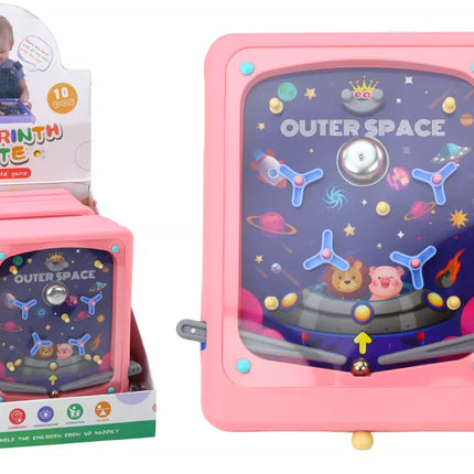 Kosminio arkadinio žaidimo fliperio lenta rožinė