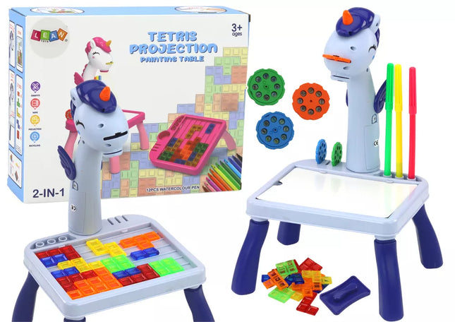Mini Projektorius Tetris Staliukas 2in1 Mėlynas Vienaragis
