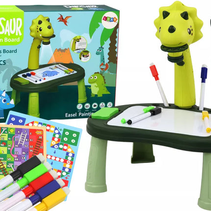 Dinozaurų piešimo projektoriaus žaidimų stalas 2 viename kiniški žalčiai žalias