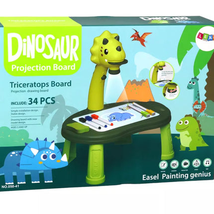 Dinozaurų piešimo projektoriaus žaidimų stalas 2 viename kiniški žalčiai žalias