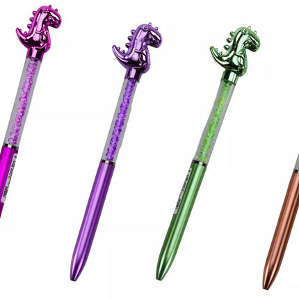 Dinozaurų tušinukas su deimantais, mėlynas pildiklis, 0,7 mm, įvairių spalvų