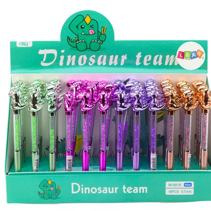 Dinozaurų tušinukas su deimantais, mėlynas pildiklis, 0,7 mm, įvairių spalvų