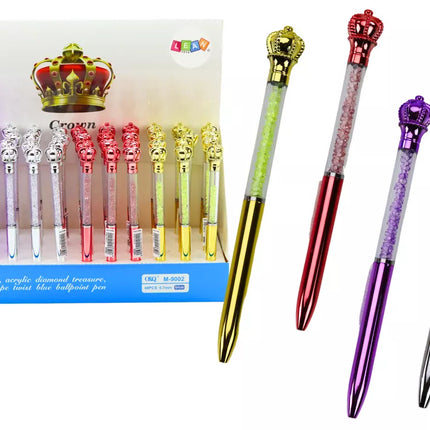 Crown rutulių rašiklis su deimantais, mėlynas pildiklis, 0,7 mm, įvairių spalvų