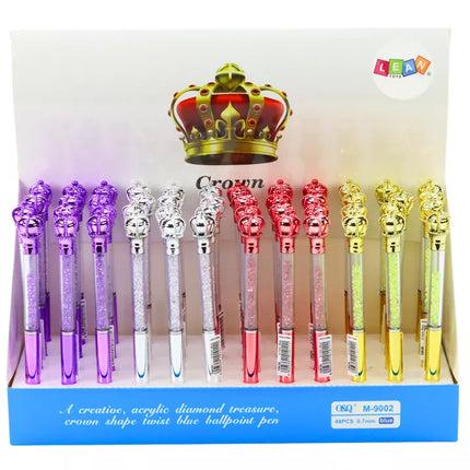 Crown rutulių rašiklis su deimantais, mėlynas pildiklis, 0,7 mm, įvairių spalvų