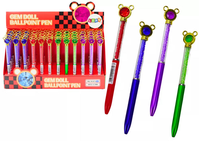 Rašiklis-pelė su deimantais, mėlyna, papildymas 0,7 mm, įvairių spalvų