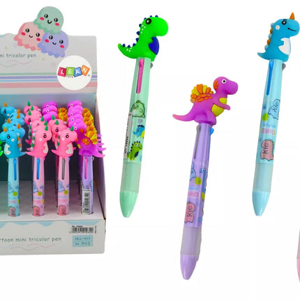 Daugiaspalvis rašiklis su slankikliu, 3 spalvų, dinozauras