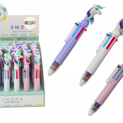 Daugiaspalvis automatinis rašiklis su vienaragiu, 6 spalvų mišinys