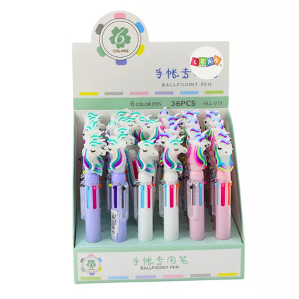 Daugiaspalvis automatinis rašiklis su vienaragiu, 6 spalvų mišinys