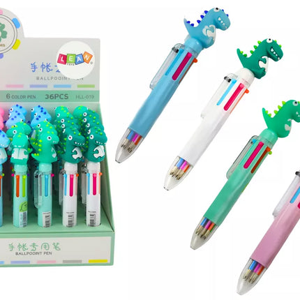 Daugiaspalvis automatinis rašiklis dinozauras, 6 spalvų mišinys