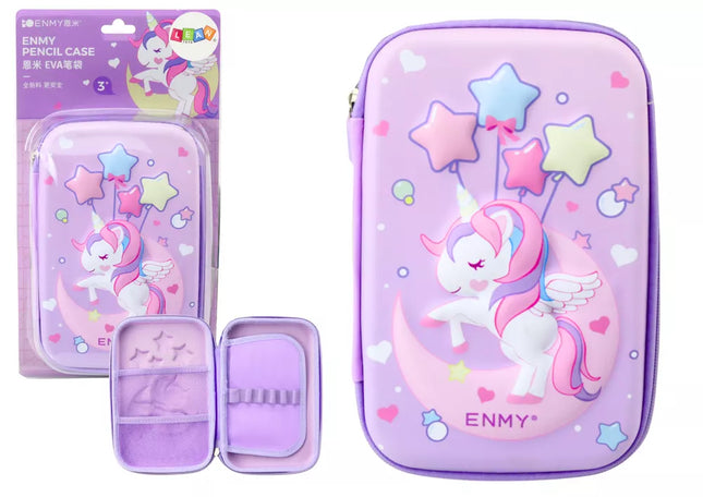 Didelė 3D vienaragio pieštukinė, sulankstoma, violetinė, 23x15x5 cm