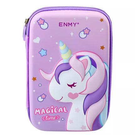 Didelis pieštukų penalas su vienaragiu, 3D, violetinis, 23x15x5 cm