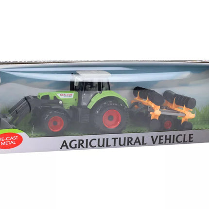 Žemės ūkio traktorius ekskavatorius su diskinėmis akėčiomis, žalia pavara