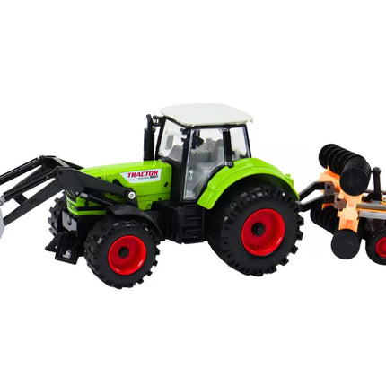 Žemės ūkio traktorius ekskavatorius su diskinėmis akėčiomis, žalia pavara