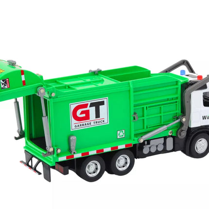 Daugiafunkcinis žalias metalinis šiukšliavežis su frikciniu varikliu ir spalvingais krepšiais