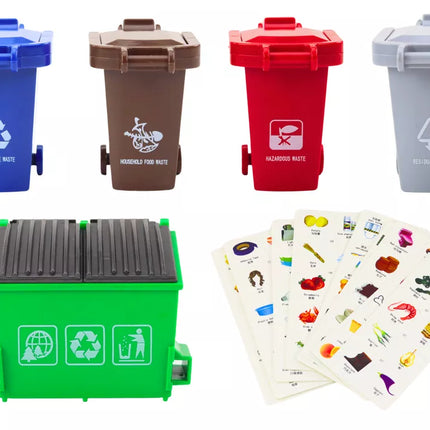 Daugiafunkcinis žalias metalinis šiukšliavežis su frikciniu varikliu ir spalvingais krepšiais