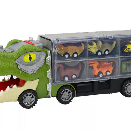 Dinozaurų sunkvežimis su spyruoklėmis 6 vnt. Šviesos Garsai Žalias