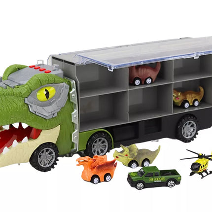 Dinozaurų sunkvežimis su spyruoklėmis 6 vnt. Šviesos Garsai Žalias