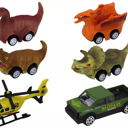 Dinozaurų sunkvežimis su spyruoklėmis 6 vnt. Šviesos Garsai Žalias