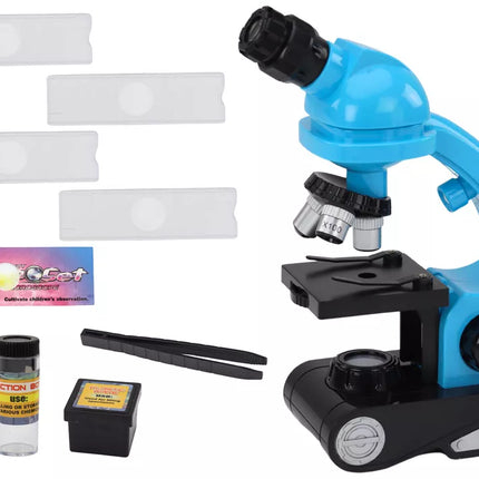 Edukacinis mikroskopas tyrimams vaikams, mėlynos spalvos priedai