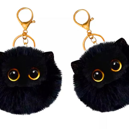 Pliušinis katės raktų pakabukas-ornamentas Akys Ausys Juodas