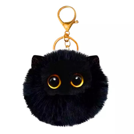 Pliušinis katės raktų pakabukas-ornamentas Akys Ausys Juodas