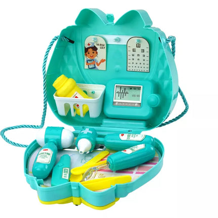 Turkio spalvos gydytojo rinkinys maišelyje su raišteliu