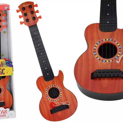 Žaislinė gitara vaikams, oranžinis medinis kubas