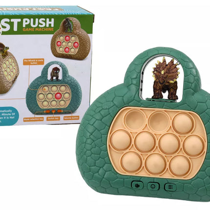 Pop It Dinozaurų arkadinis žaidimų konsolė su 4 žaidimo režimais, žalia