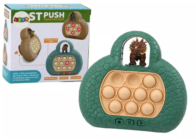 Pop It Dinozaurų arkadinis žaidimų konsolė su 4 žaidimo režimais, žalia