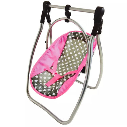 Lėlės sūpynės-maitinimo kėdutė „Alice Stars“, pilkai rožinė