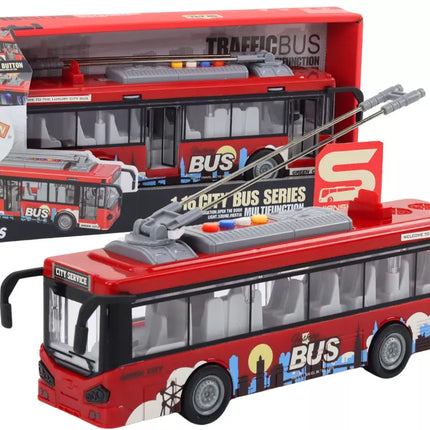 Troleibusas Autobusas 1:16 Šviesos Garsai Važiuoja Raudonas