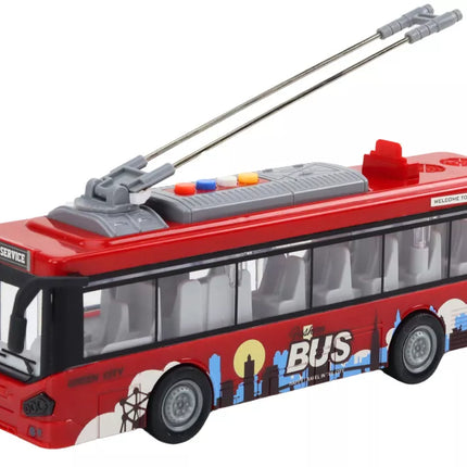 Troleibusas Autobusas 1:16 Šviesos Garsai Važiuoja Raudonas