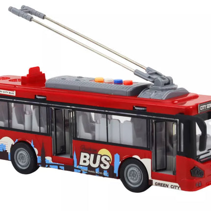 Troleibusas Autobusas 1:16 Šviesos Garsai Važiuoja Raudonas