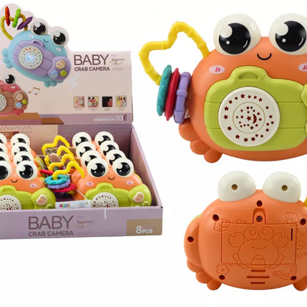 Krabų kameros barškučių projektorius su baterijomis, skleidžiantis garsus, oranžinis