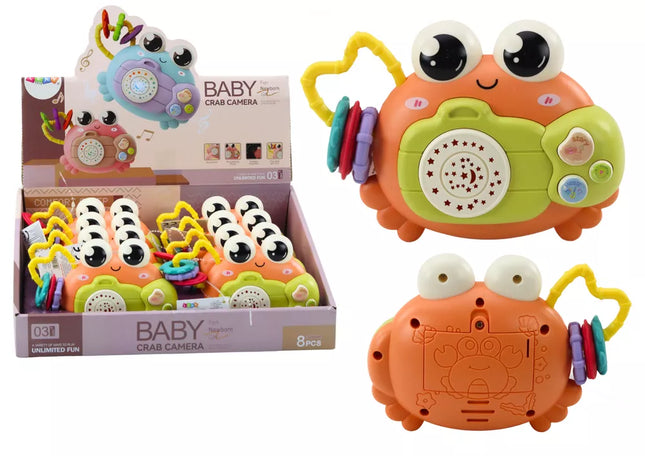 Krabų kameros barškučių projektorius su baterijomis, skleidžiantis garsus, oranžinis