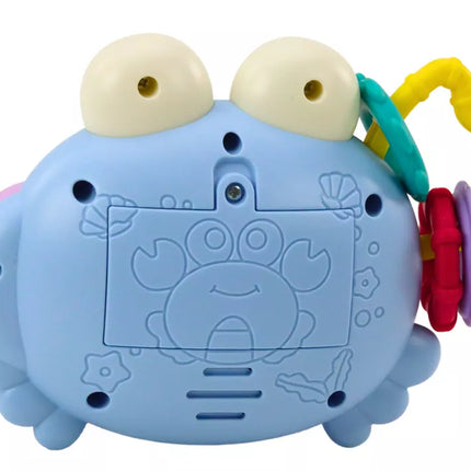 Krabų formos barškutis-projektorius su baterijomis, skleidžiantis garsus, mėlynas