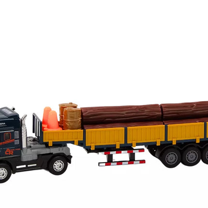 Medinis sunkvežimis mėlynas sunkvežimio priekaba 1:24 mediniai rąstai garsai šviesos