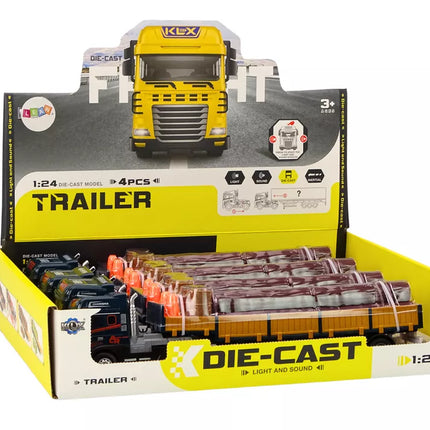 Medinis sunkvežimis mėlynas sunkvežimio priekaba 1:24 mediniai rąstai garsai šviesos