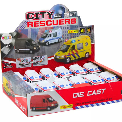 Greitosios pagalbos automobilis Greitosios pagalbos automobilis 1:32 Atidaromos durys Šviesos Garsai Važiuoja Baltas