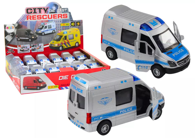 Policijos automobilis 1:32 Atidaromos durelės Šviesos Garsai Važiuoja