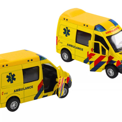Greitosios pagalbos automobilis 1:32 Atidaromos durys Šviesos Garsai Važiuoja Geltonas