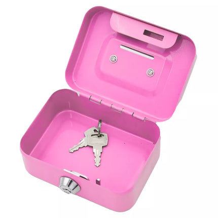 Taupyklės dėžutė, užrakinama, du raktai, metalinė, rožinė