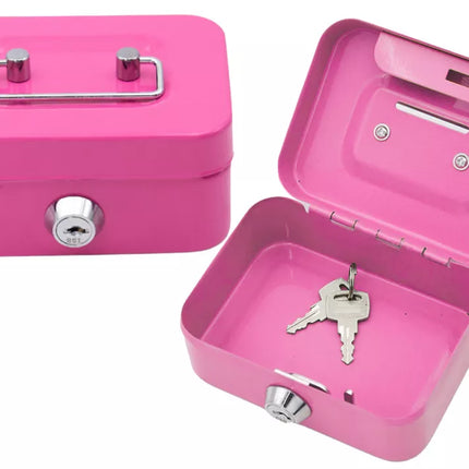 Taupyklės dėžutė, užrakinama, du raktai, metalinė, rožinė
