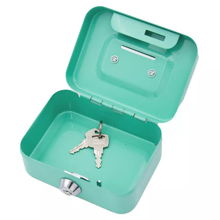 Taupyklė-dėžutė, rakinama, du raktai, metalinė, turkio spalvos
