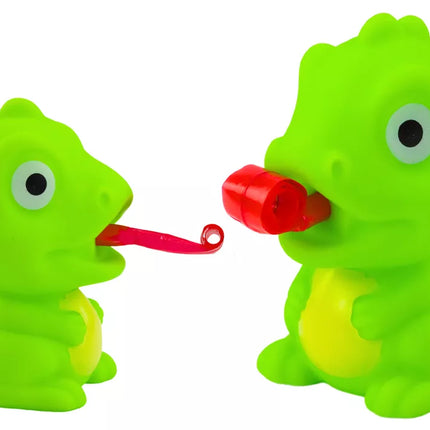 Žaislinis guminis dinozauras su ištraukiamu liežuviu, žalias, 8 cm