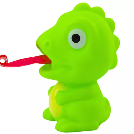 Žaislinis guminis dinozauras su ištraukiamu liežuviu, žalias, 8 cm