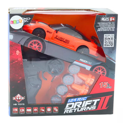 Nuotoliniu būdu valdomas R/C sportinis automobilis 1:24 oranžinis su keičiamais ratais