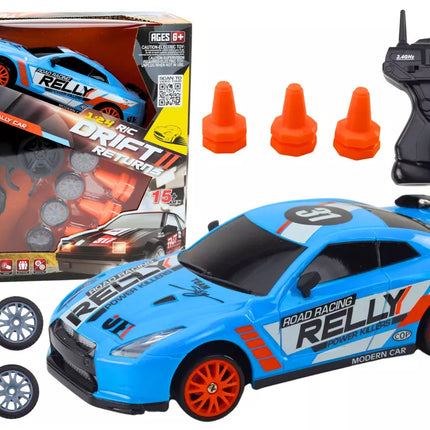 Nuotoliniu būdu valdomas sportinis automobilis 1:24 m masteliu, mėlynas, su keičiamais ratais